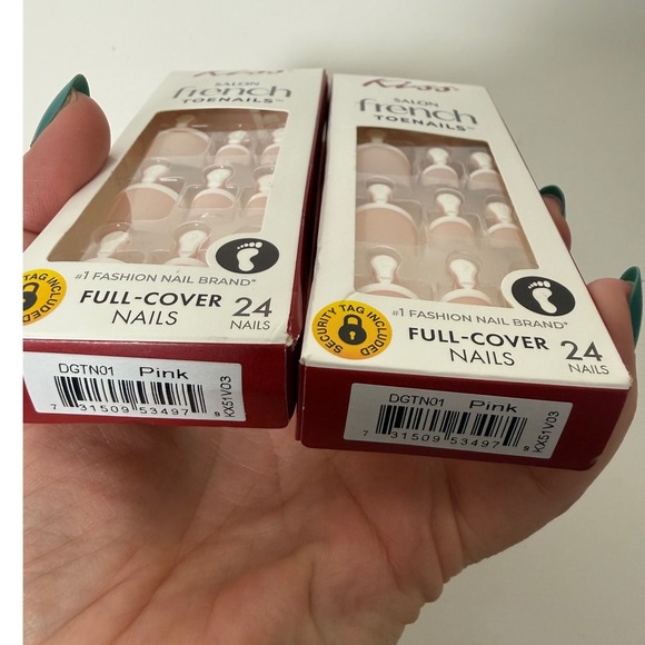 Kiss Toenails Salon French Full Cover Press On Glue On 2 Sets Pink DGTN01 - Picture 3 of 3